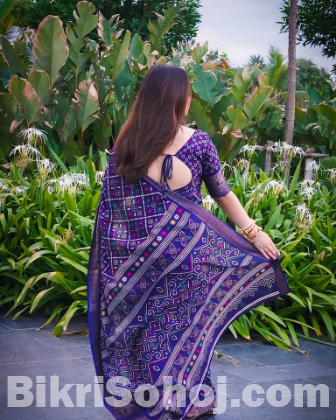 Premium Half Silk Saree with Blouse Piece and Chunri Print